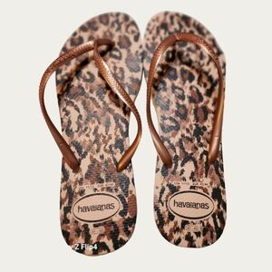 Havaianas Cheetah Print Sandals with Bronze Straps, Sz 11, EUC